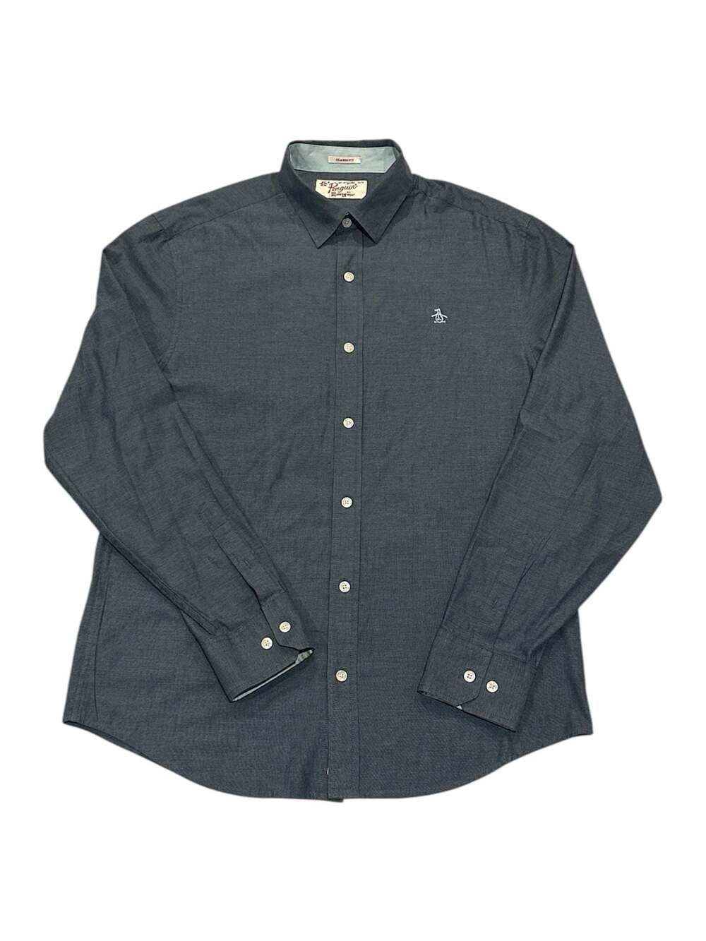 Original Penguin Classic Long Sleeve Button Down Oxford Shirt Heather Dark Gray